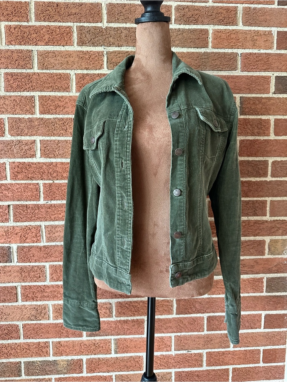 Women's Olive Green Corduroy Jacket - Classic Utility Style, M